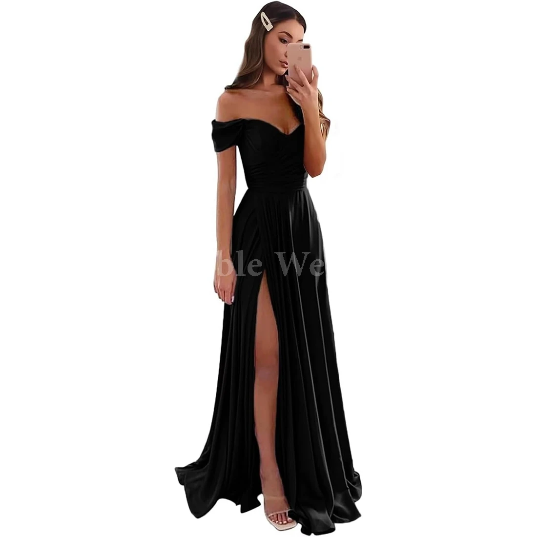 Prom Dresses for Women Off The Shoulder Satin Formal Dress A Line Long Evening Party Gowns with Slit Customized
Prom Dresses for Women Off The Shoulder Satin Formal Dress A Line Long Evening Party Gowns with Slit Customized