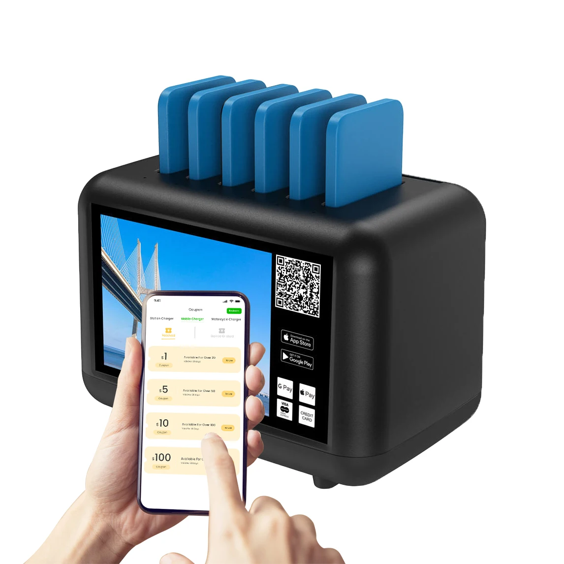 Sharing Power Bank Rental Station Portable Battery Pack Charger Rental Station Power Bank with 6 Slots for Restaurant
Sharing Power Bank Rental Station Portable Battery Pack Charger Rental Station Power Bank with 6 Slots for Restaurant