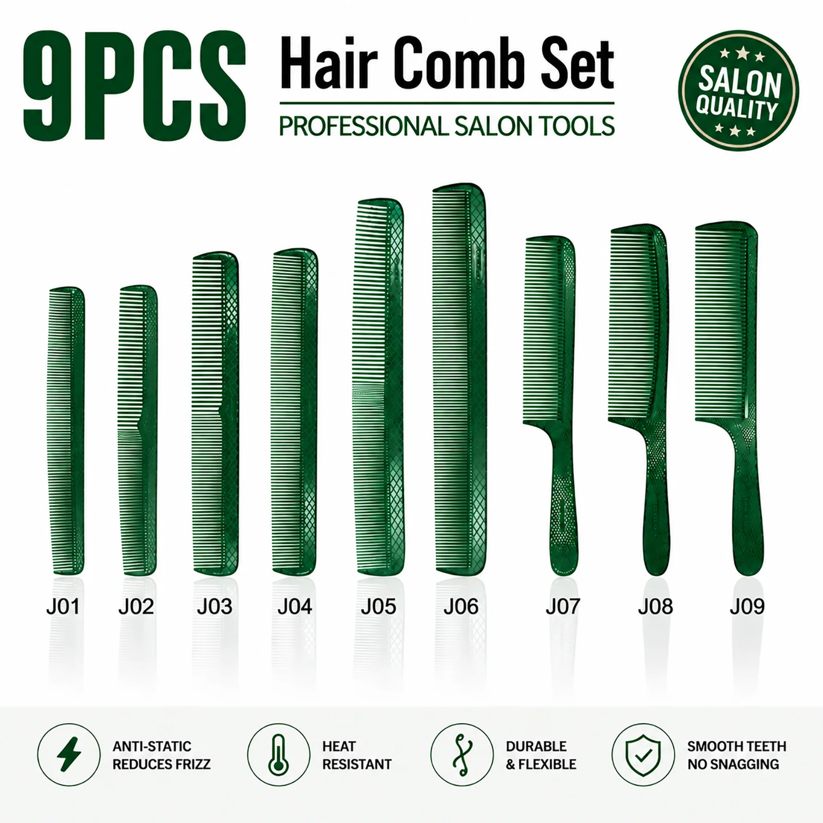 9PCS Professional Hair Comb Set, Anti-Static Carbon Fiber Combs, Heat Resistant Salon Styling Tools for Cutting, Sectioning & Detangling
9PCS Professional Hair Comb Set, Anti-Static Carbon Fiber Combs, Heat Resistant Salon Styling Tools for Cutting, Sectioning & Detangling