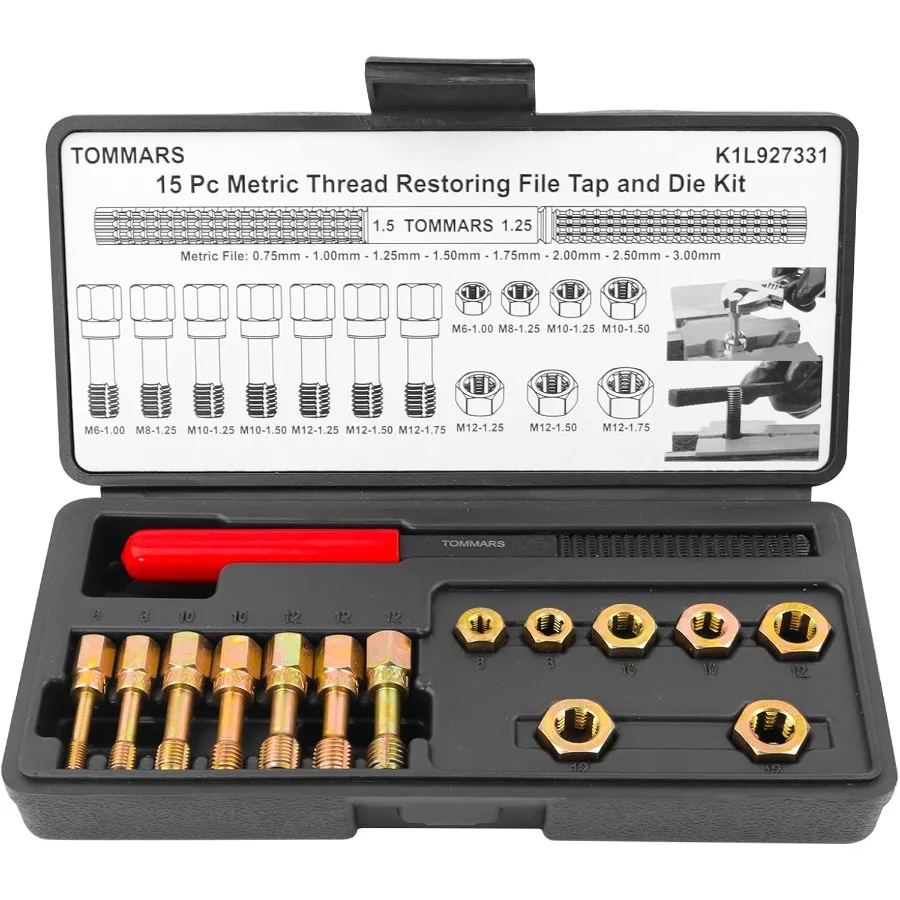 15Piece Metric Thread Chaser Set M6 M8 M10 M12 Thread Restorer Tool Rethreading Repair Kit for Precision Machinery Maintenance
15Piece Metric Thread Chaser Set M6 M8 M10 M12 Thread Restorer Tool Rethreading Repair Kit for Precision Machinery Maintenance