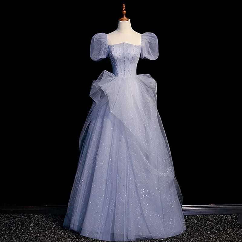 Customized Evening Dress Blue Handmade Beads Short Sleeves Square Collar Floor Length A-Line Plus Size Women party Formal Gown
Customized Evening Dress Blue Handmade Beads Short Sleeves Square Collar Floor Length A-Line Plus Size Women party Formal Gown