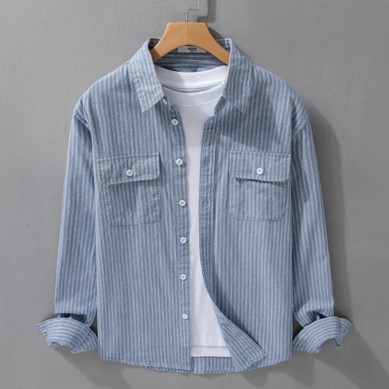 100% Cotton Men's Clothing Striped Minimalist Overalls Long Sleeve Shirt, Outdoor Leisure Loose Youth All-Matching Top, Camping
100% Cotton Men's Clothing Striped Minimalist Overalls Long Sleeve Shirt, Outdoor Leisure Loose Youth All-Matching Top, Camping