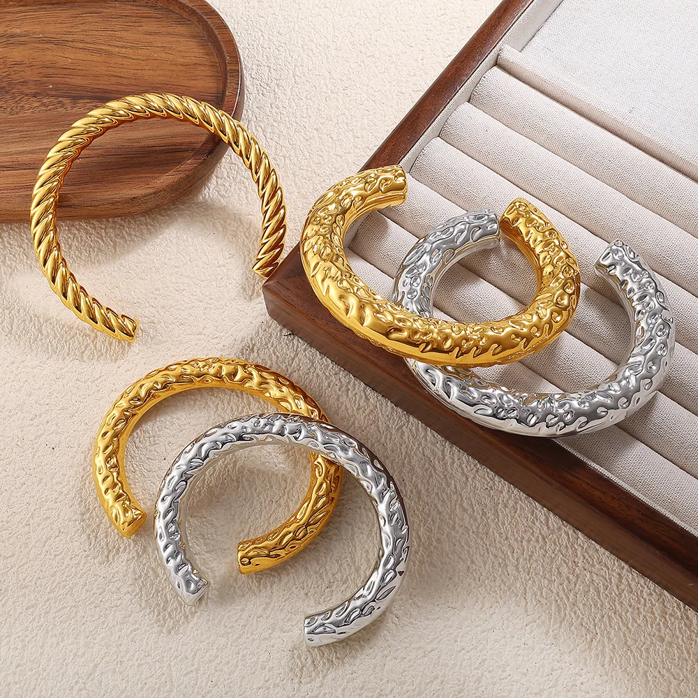 Stainless Steel Textured Open Cuff Bracelet Hammered & Twisted Design Vintage Style Jewelry for Women
Stainless Steel Textured Open Cuff Bracelet Hammered & Twisted Design Vintage Style Jewelry for Women
