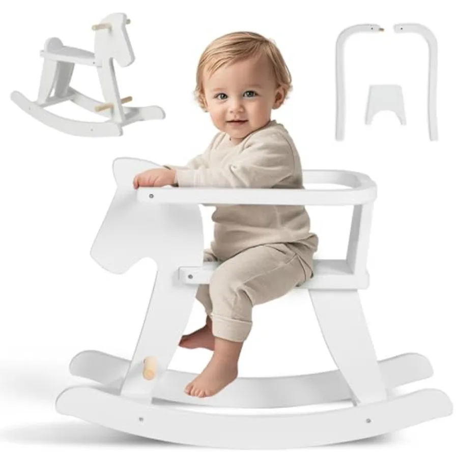- Wooden Rocking Horse Baby Wooden Ride On Toys for M+ White Rocker Toy with Removable Fence Toddler Riding Toy Indoor/Outdoor
- Wooden Rocking Horse Baby Wooden Ride On Toys for M+ White Rocker Toy with Removable Fence Toddler Riding Toy Indoor/Outdoor