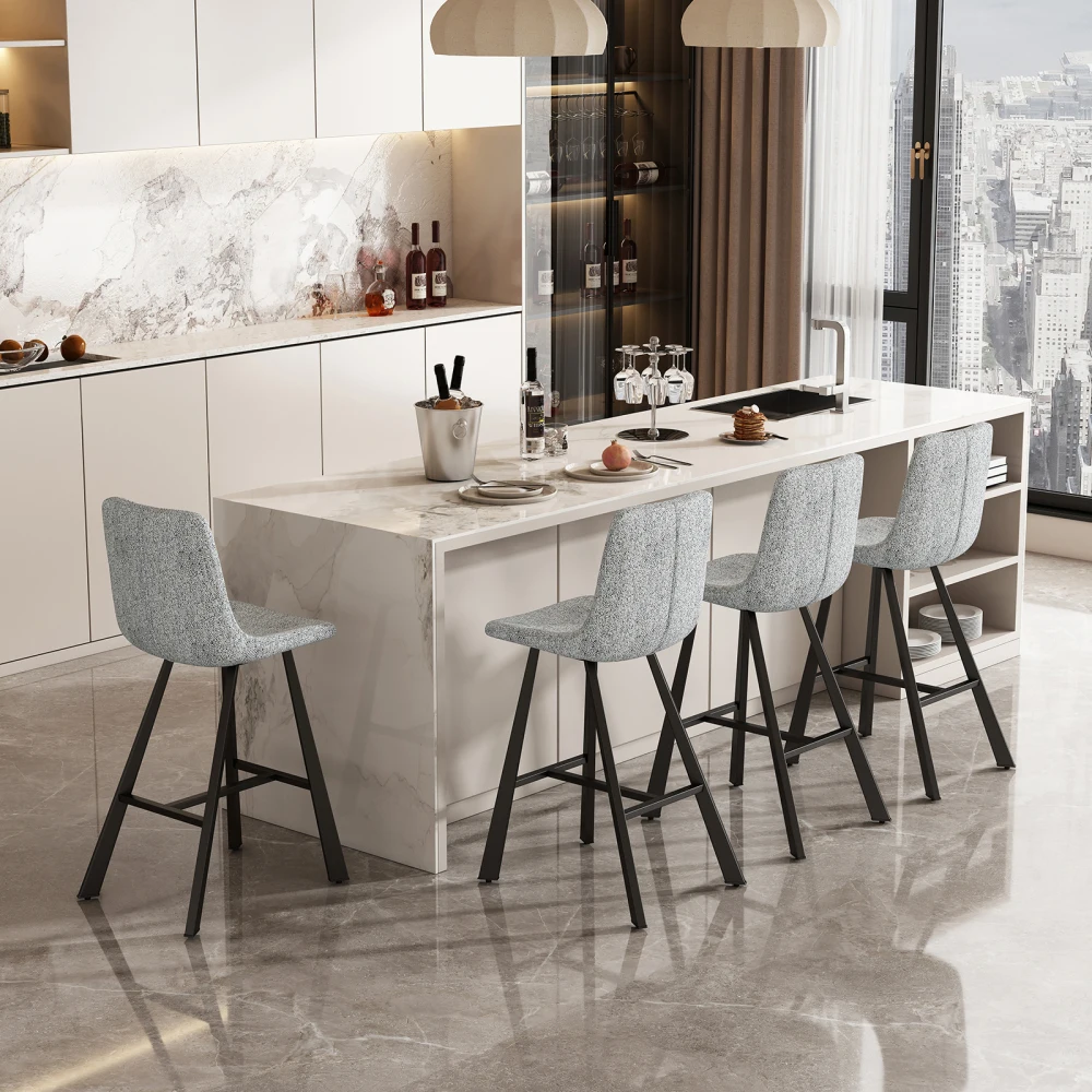 Light Gray Textured Fabric Bar Stool with Black Metal Legs (Single,2 Sets) for Kitchen/Home Bar
Light Gray Textured Fabric Bar Stool with Black Metal Legs (Single,2 Sets) for Kitchen/Home Bar