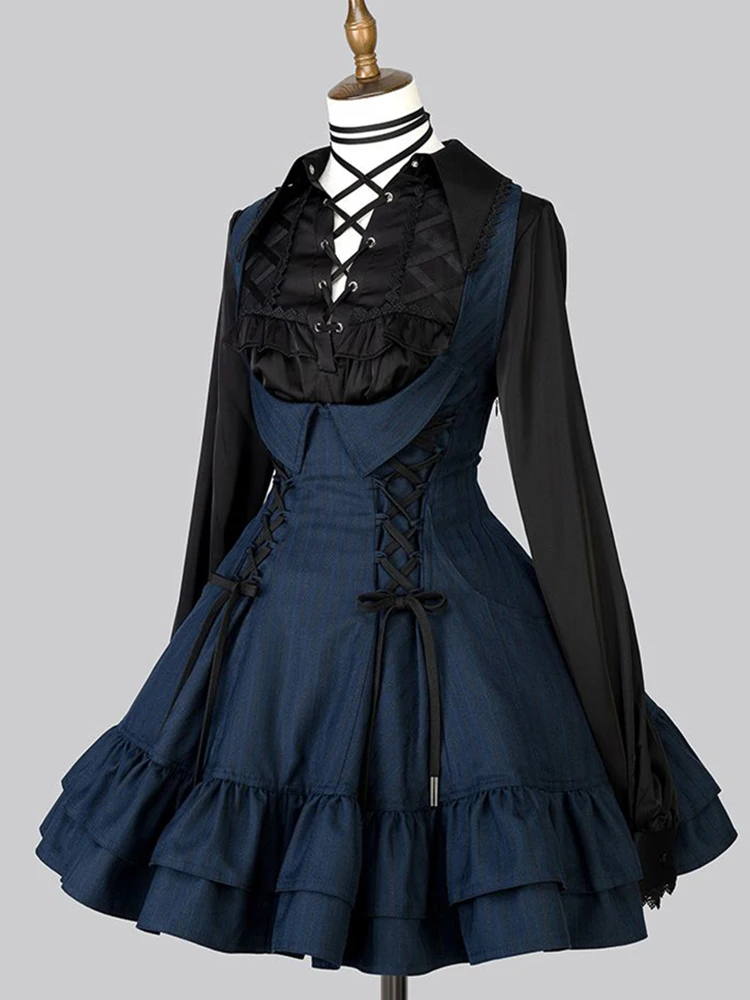 Gothic Dark Lolita Long Sleeve Women's Shirt Set Waist Cinched Overalls Spring Autumn New Style V-neck Regular Fit Fashion Set
Gothic Dark Lolita Long Sleeve Women's Shirt Set Waist Cinched Overalls Spring Autumn New Style V-neck Regular Fit Fashion Set