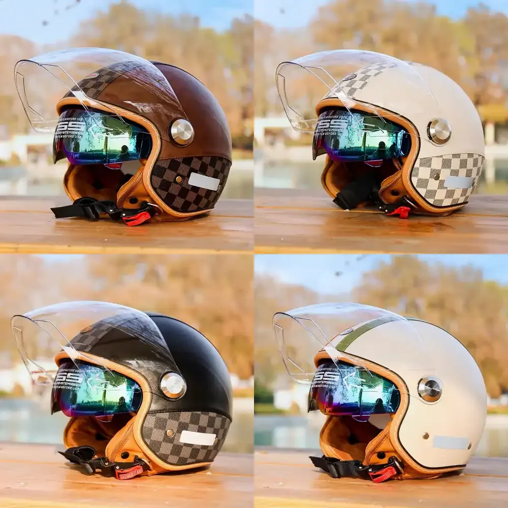 Vintage Open Face Helmet for Motorcycle DOT Approved Retro 3/4 Jet Half Helmet with Double Visor Leather Outer Shell Inner
Vintage Open Face Helmet for Motorcycle DOT Approved Retro 3/4 Jet Half Helmet with Double Visor Leather Outer Shell Inner