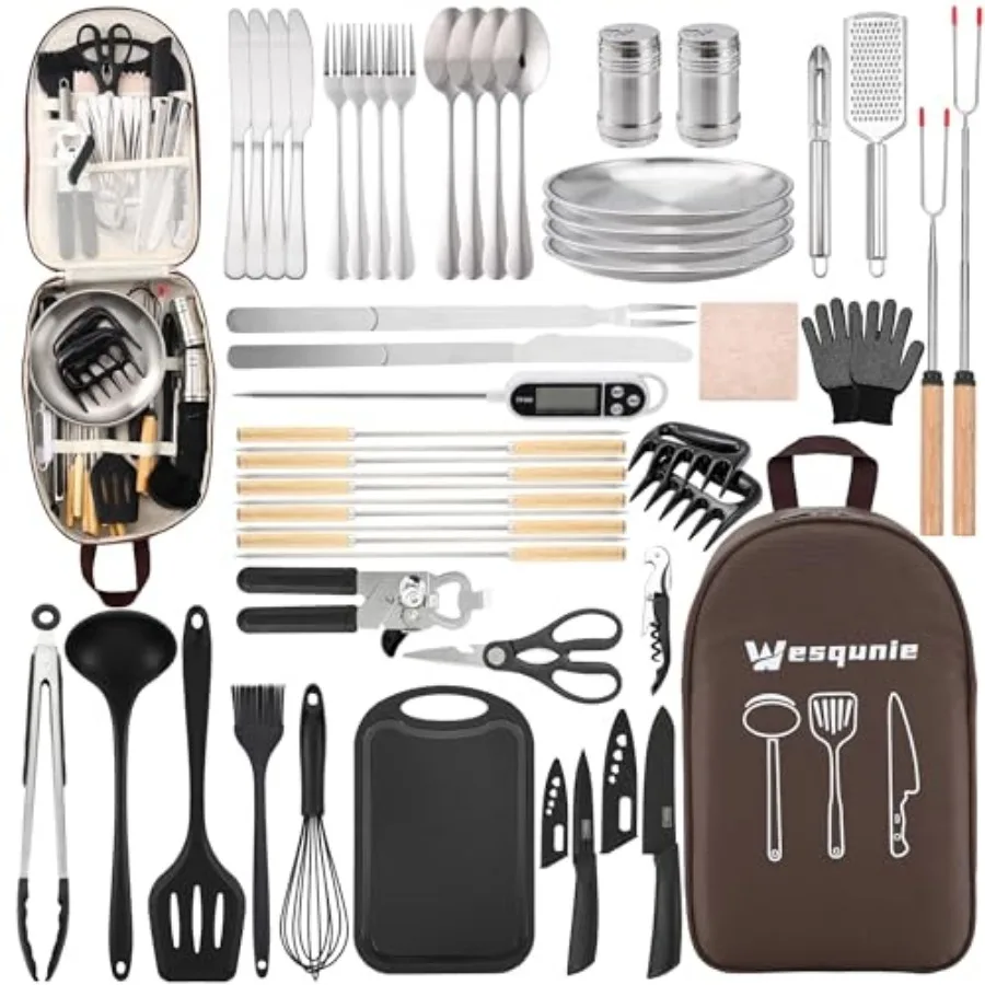 Camping Essentials Cookware Cooking Utensils Set - Portable Camp Kitchen Mess Kit Outdoor Accessories, Stainless Steel and Sili
Camping Essentials Cookware Cooking Utensils Set - Portable Camp Kitchen Mess Kit Outdoor Accessories, Stainless Steel and Sili