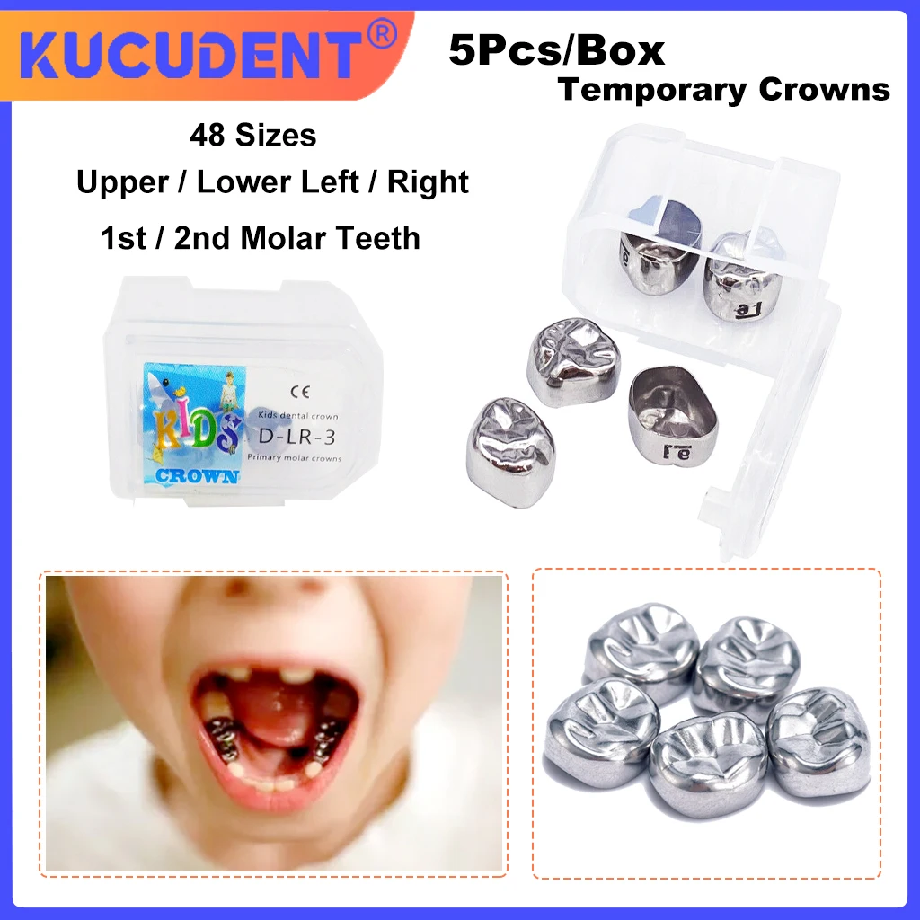 5Pcs/Box Dental Crown kids Primary Molar Teeth Refill Stainless Steel Preformed Crowns for Upper Left/Right 1st/2nd Molar Teeth
5Pcs/Box Dental Crown kids Primary Molar Teeth Refill Stainless Steel Preformed Crowns for Upper Left/Right 1st/2nd Molar Teeth