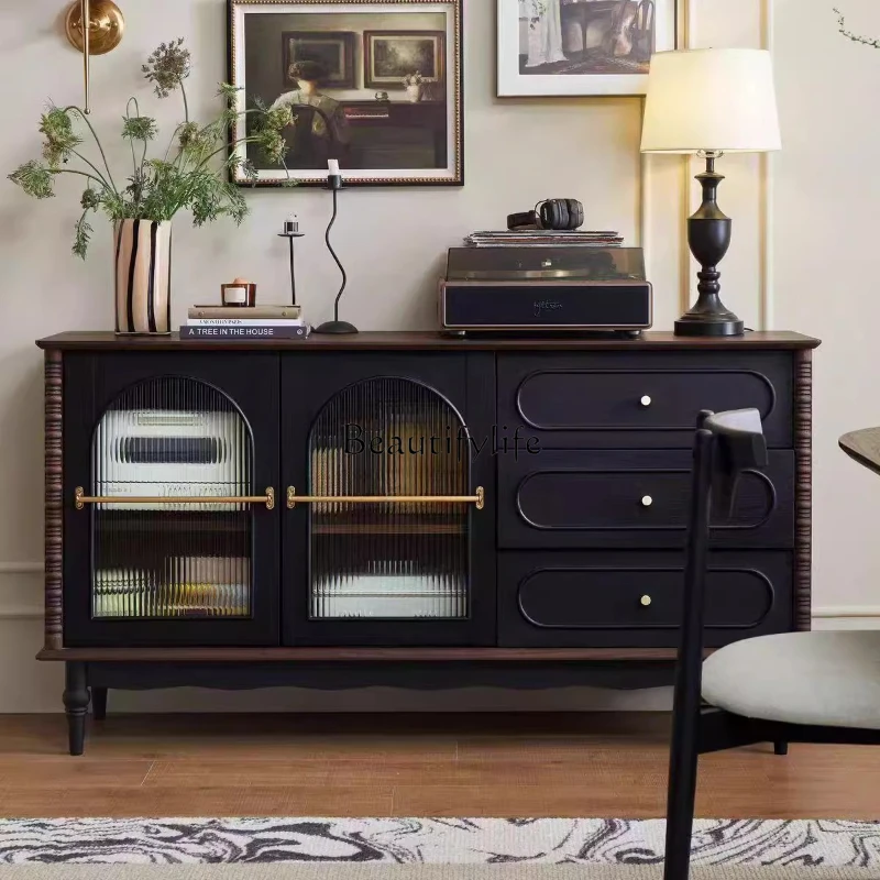 French retro solid wood dining side cabinet household with glass antique restaurant storage cabinet
French retro solid wood dining side cabinet household with glass antique restaurant storage cabinet