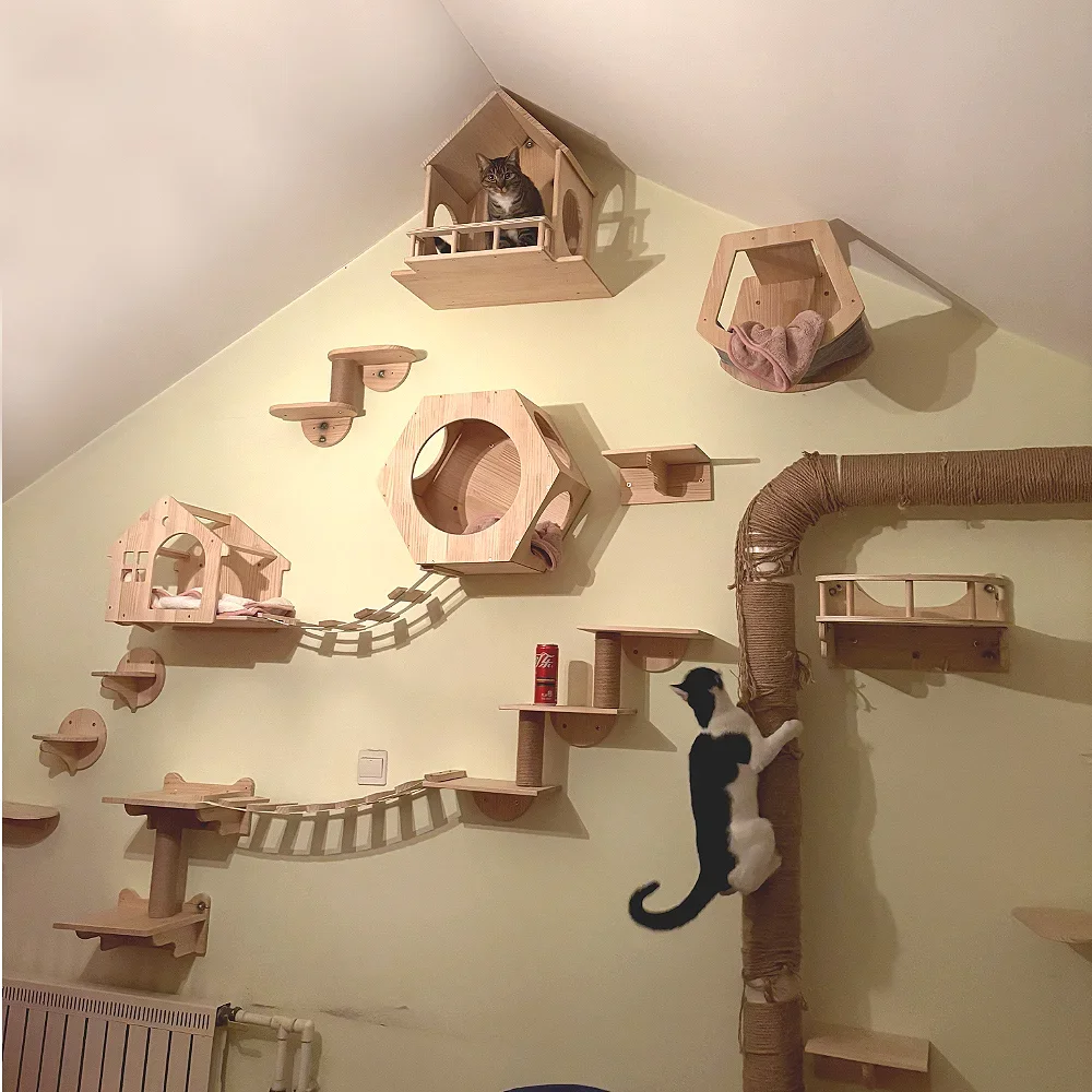 Wall-Mounted Cat Wall Climbing Shelves Set Wooden Cat Trees Tower Scratcher Jumping Platform Indoor Cats Gym Accessories Toy
Wall-Mounted Cat Wall Climbing Shelves Set Wooden Cat Trees Tower Scratcher Jumping Platform Indoor Cats Gym Accessories Toy