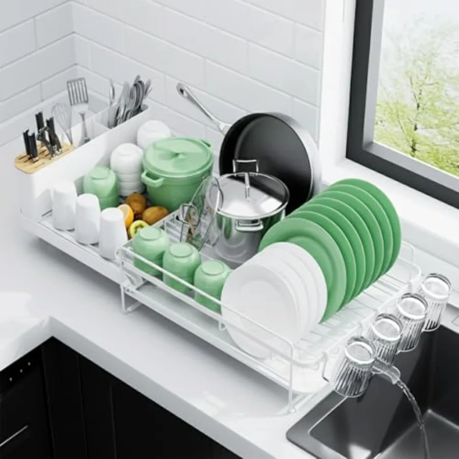 Extendable Dish Drying Rack, Large Drying Dish Rack with Cutlery and Cup Holders, Multifunctional Dish Racks for Counter with D
Extendable Dish Drying Rack, Large Drying Dish Rack with Cutlery and Cup Holders, Multifunctional Dish Racks for Counter with D