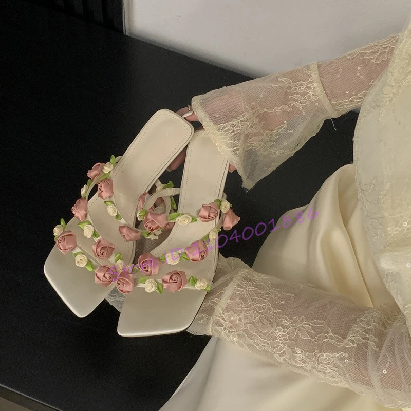 Summer New Vacation Beach Shoes Sexy Rose Straps Kitten Heel Slippers Sweet Pink White Square Toe Slip On Fairy Women Sandals
Summer New Vacation Beach Shoes Sexy Rose Straps Kitten Heel Slippers Sweet Pink White Square Toe Slip On Fairy Women Sandals