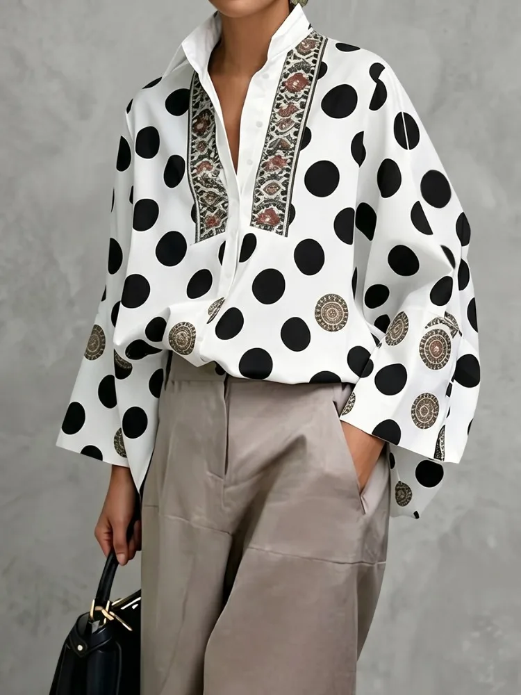 Yeezzi Women's Retro Polka Dot Printed Shirt Tops 2026 New Long Sleeves Oversized Elegant Office Work Lapel Blouses For Ladies
Yeezzi Women's Retro Polka Dot Printed Shirt Tops 2026 New Long Sleeves Oversized Elegant Office Work Lapel Blouses For Ladies