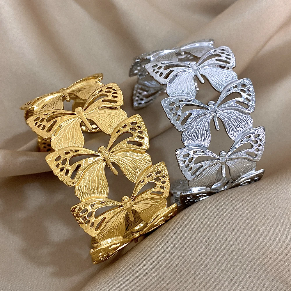 Chunky Hollow Butterfly Open Bangle Stainless Steel Cuff Bangle Bracelet For Women Vintage Trendy Boho Wide Jewelry Gifts 
Chunky Hollow Butterfly Open Bangle Stainless Steel Cuff Bangle Bracelet For Women Vintage Trendy Boho Wide Jewelry Gifts