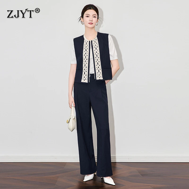 ZJYT Elegant Summer Blue Two-Piece Suit Set for Women Office Lady Work Outfit Vest And Pant Trousers Conjuntos Femininos 2025
ZJYT Elegant Summer Blue Two-Piece Suit Set for Women Office Lady Work Outfit Vest And Pant Trousers Conjuntos Femininos 2025