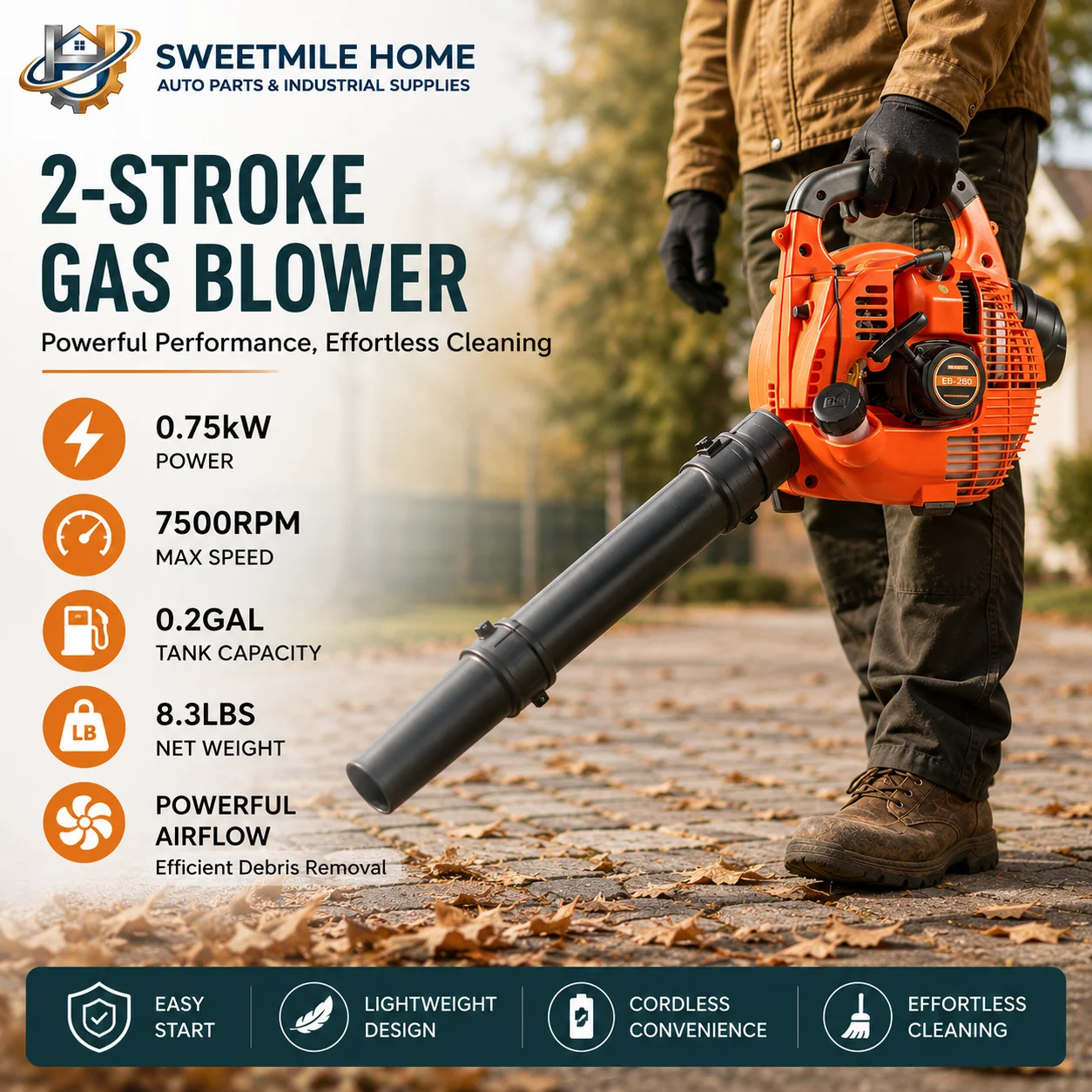 2-Stroke Handheld Gas Blower 0.75kW 7500RPM Gasoline Leaf Blower 0.2Gal Tank 8.3lbs Cordless Debris Cleaner
2-Stroke Handheld Gas Blower 0.75kW 7500RPM Gasoline Leaf Blower 0.2Gal Tank 8.3lbs Cordless Debris Cleaner