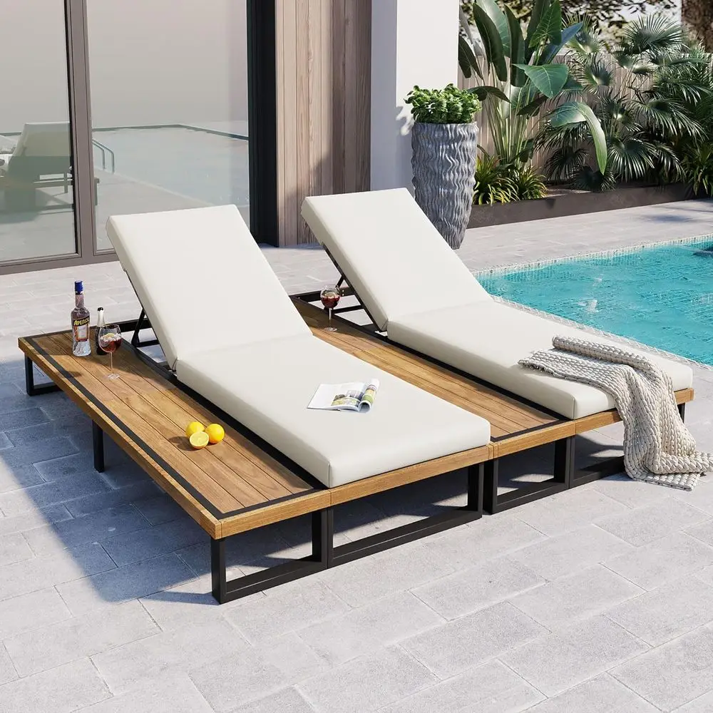 Chair with 5-Position Adjustable Backrest, Reclinings with Cushions, Patio Loungers with Wood Side Table or Poolside, Garden, Ba
Chair with 5-Position Adjustable Backrest, Reclinings with Cushions, Patio Loungers with Wood Side Table or Poolside, Garden, Ba