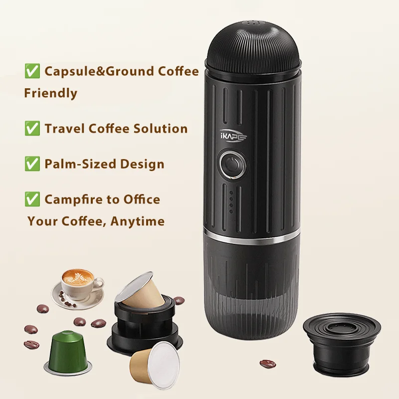 IKAPE Portable Electric Coffee Maker, Espresso Machine Suitable Hot/Cold Woter and capsule/ground coffee, Hiking/Camping/Home
IKAPE Portable Electric Coffee Maker, Espresso Machine Suitable Hot/Cold Woter and capsule/ground coffee, Hiking/Camping/Home