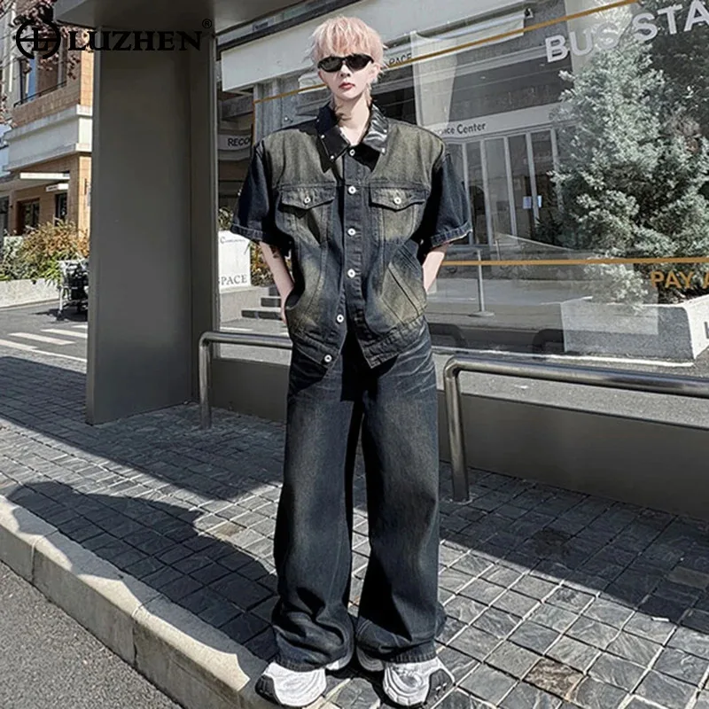 LUZHEN 2025 New Vintage Washed Shoulder Pad Short Sleeve Denim Jacket Men's Stylish Street Wide Leg Jeans Two-piece Sets JY1235
LUZHEN 2025 New Vintage Washed Shoulder Pad Short Sleeve Denim Jacket Men's Stylish Street Wide Leg Jeans Two-piece Sets JY1235