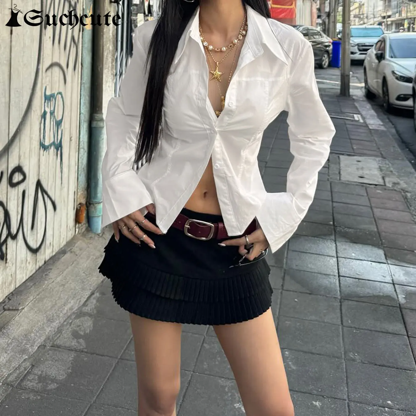 SUCHCUTE Elegant Women Korean Shirts Fashion Lace-up Back Blouse All Match Office Ladies Sexy Cropped Tops Y2K Casual Slim Shirt
SUCHCUTE Elegant Women Korean Shirts Fashion Lace-up Back Blouse All Match Office Ladies Sexy Cropped Tops Y2K Casual Slim Shirt