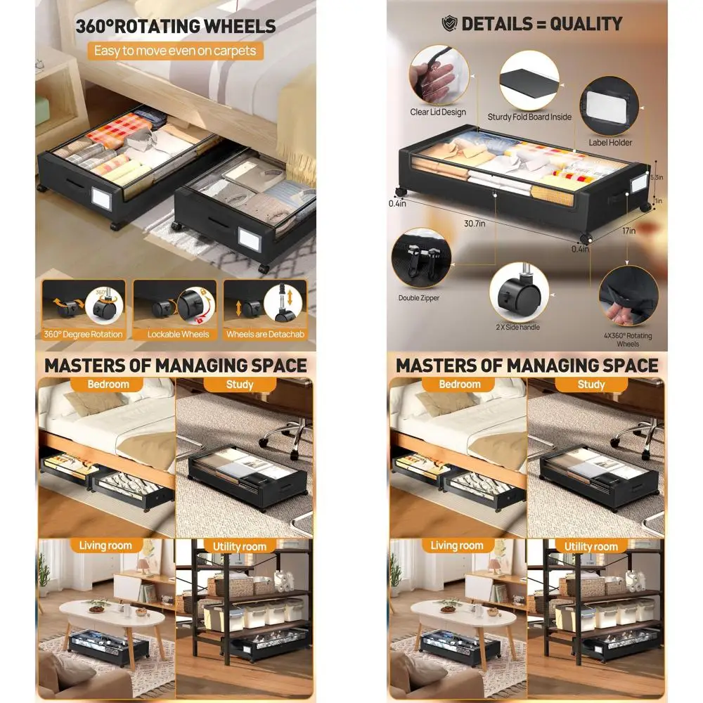 Набор из 4-х прозрачных контейнеров для хранения под кроватью на колесиках, 60 л, для одежды, обуви и многого другого
Набор из 4-х прозрачных контейнеров для хранения под кроватью на колесиках, 60 л, для одежды, обуви и многого другого