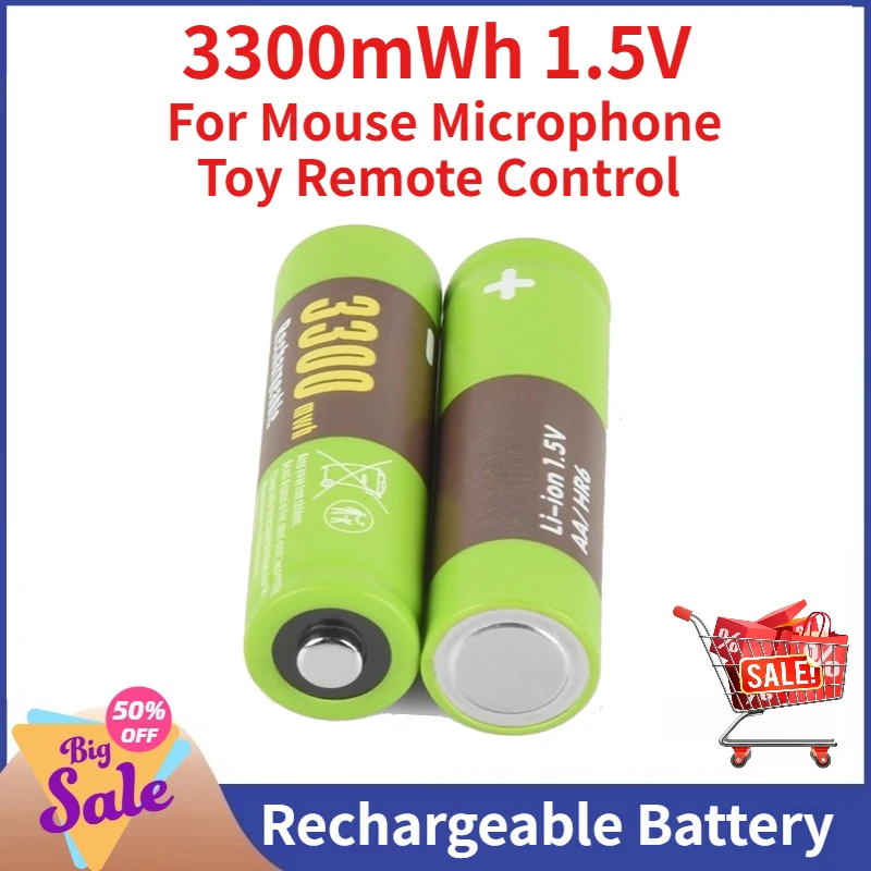 Large Capacity 3300mWh 1.5V AA Rechargeable Lithium Ions Battery for Mouse Microphone Toy Remote Control Replaceable Batteries
Large Capacity 3300mWh 1.5V AA Rechargeable Lithium Ions Battery for Mouse Microphone Toy Remote Control Replaceable Batteries