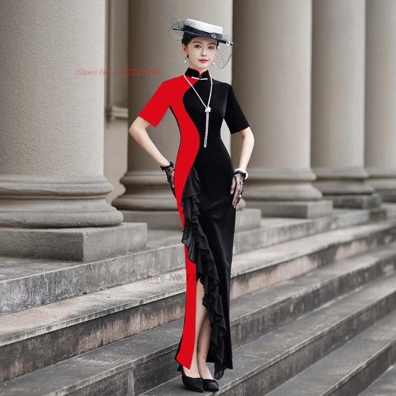 2025 китайское улучшенное платье Ципао, бархатное платье Cheongsam в стиле пэчворк, банкетное платье, вечернее платье Ципао в восточном стиле
2025 китайское улучшенное платье Ципао, бархатное платье Cheongsam в стиле пэчворк, банкетное платье, вечернее платье Ципао в восточном стиле