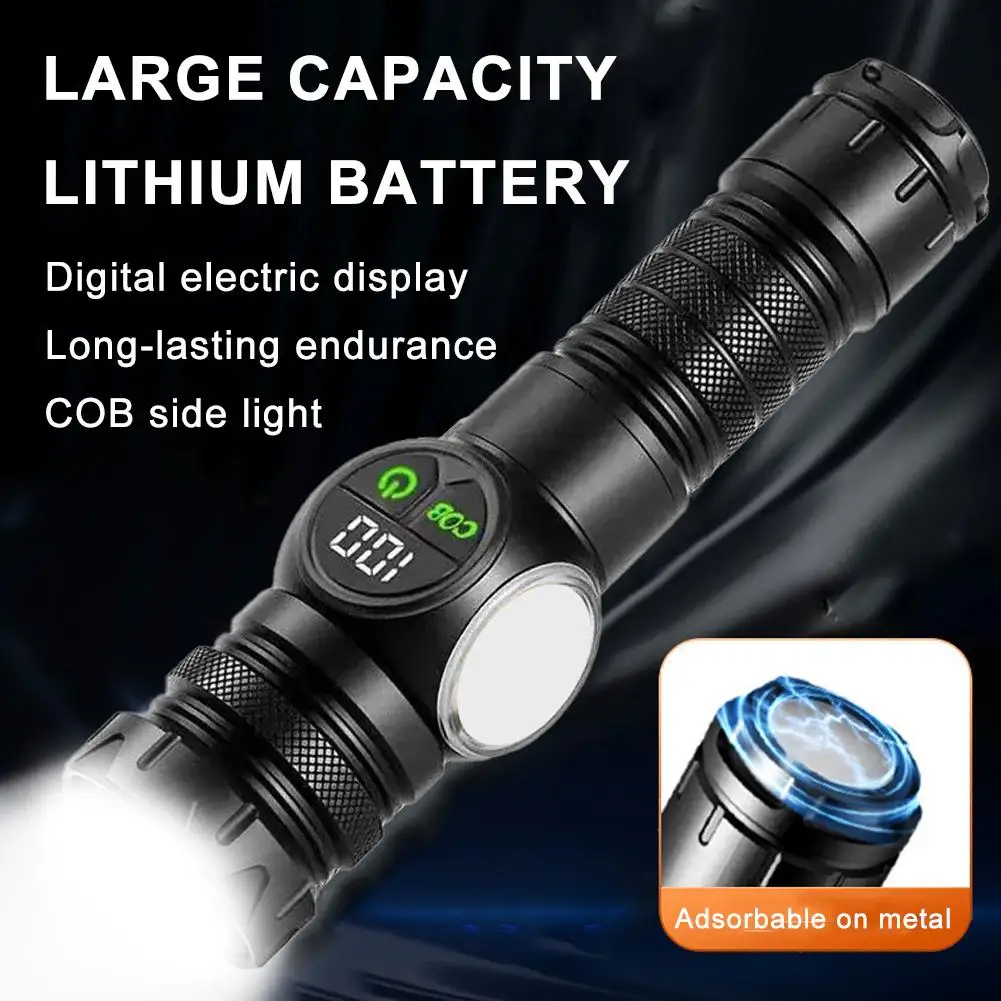 Digital Display Flashlight With COB Side Light Compatible Batteries Tactical With Lamp Handheld 18650/26650 LED N5T1 
Digital Display Flashlight With COB Side Light Compatible Batteries Tactical With Lamp Handheld 18650/26650 LED N5T1