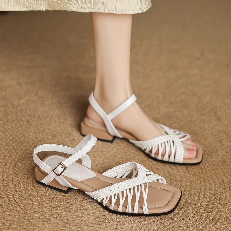Genuine Leather Cowhide Women's Sandals,Weave Open Toe Low Heel Summer Women Shoes
Genuine Leather Cowhide Women's Sandals,Weave Open Toe Low Heel Summer Women Shoes