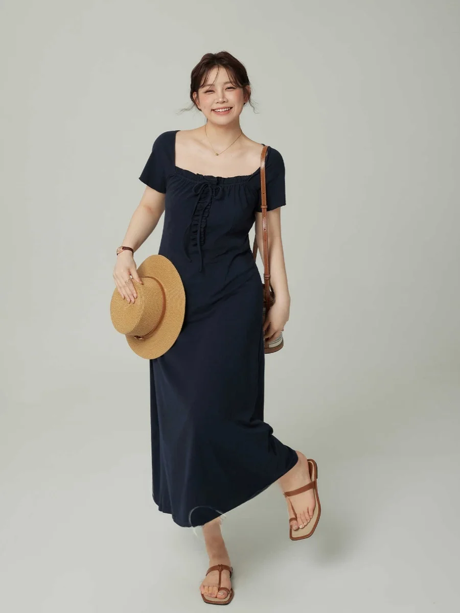 Monica plus Size Women's Dress Square Collar Gathered Midi Length Slit Design Sense Dress Korean Style A-Line Cotton Blend
Monica plus Size Women's Dress Square Collar Gathered Midi Length Slit Design Sense Dress Korean Style A-Line Cotton Blend