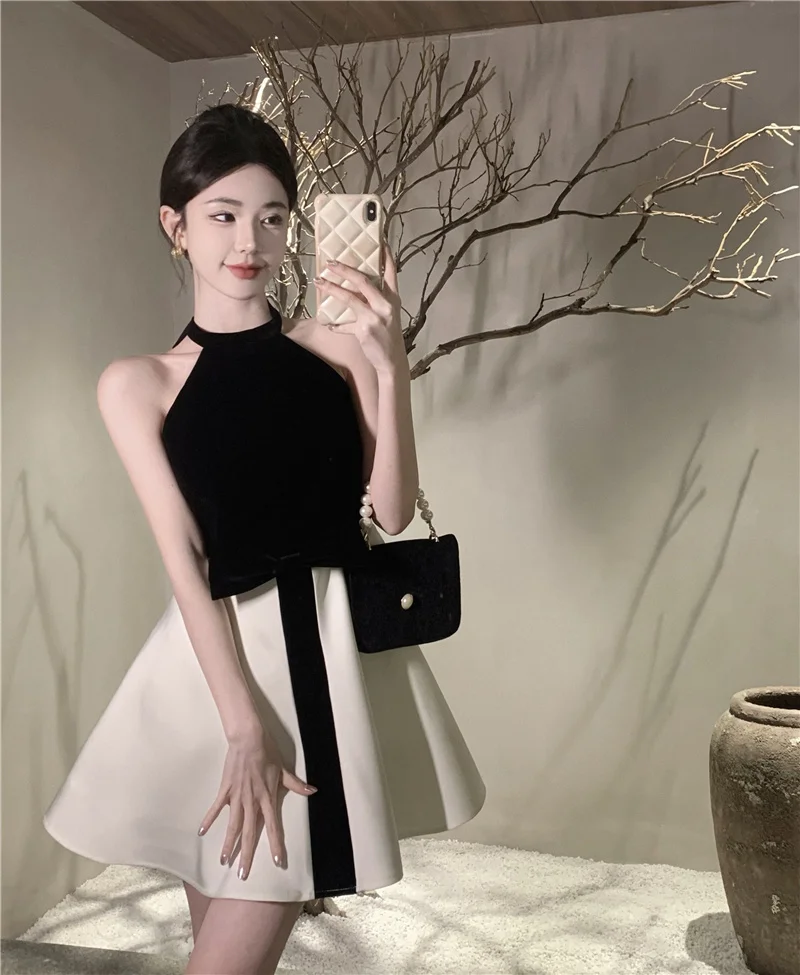 Arazooyi Vintage Dresses Women Sleeveless Bow Colorblock Halter Party Short Dress French Chic Sexy Waist A-line Elegant Vestido
Arazooyi Vintage Dresses Women Sleeveless Bow Colorblock Halter Party Short Dress French Chic Sexy Waist A-line Elegant Vestido