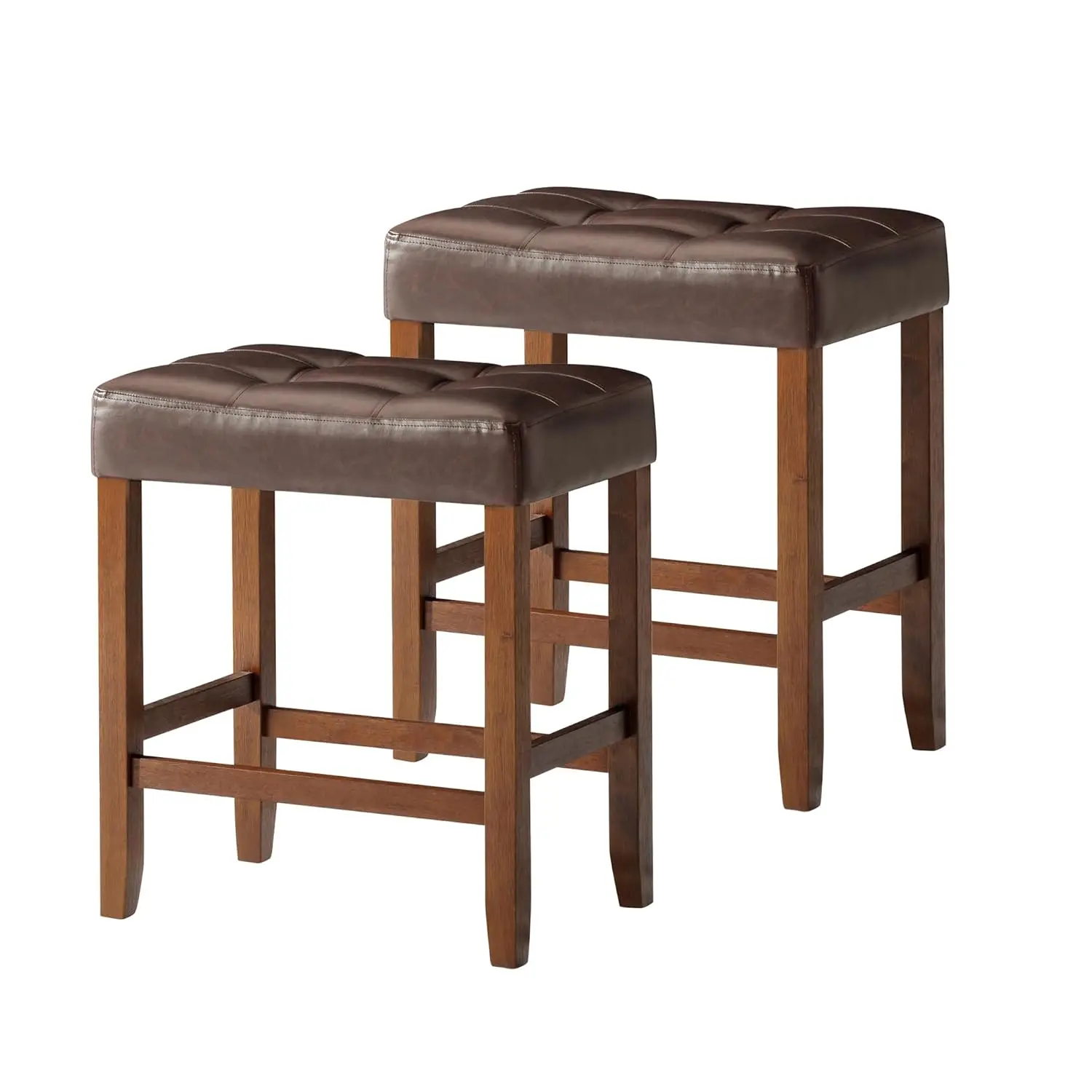 Harper 26 Inch Tall Counter Height Backless Stool in True Walnut Wood Finish with Distressed Brown Vegan Leather Seat, Set of 2
Harper 26 Inch Tall Counter Height Backless Stool in True Walnut Wood Finish with Distressed Brown Vegan Leather Seat, Set of 2