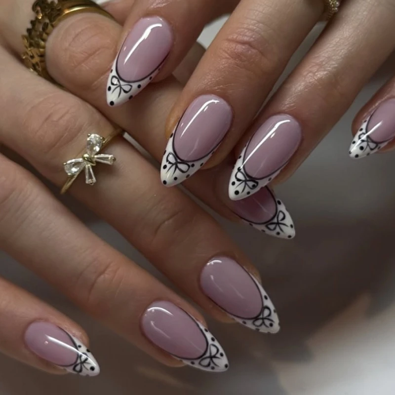 Black Bowknot Polka Dot French White Wearable Nail Art Almond Fashion Fake Nails Detachable Finished False Nails Press on Nails
Black Bowknot Polka Dot French White Wearable Nail Art Almond Fashion Fake Nails Detachable Finished False Nails Press on Nails