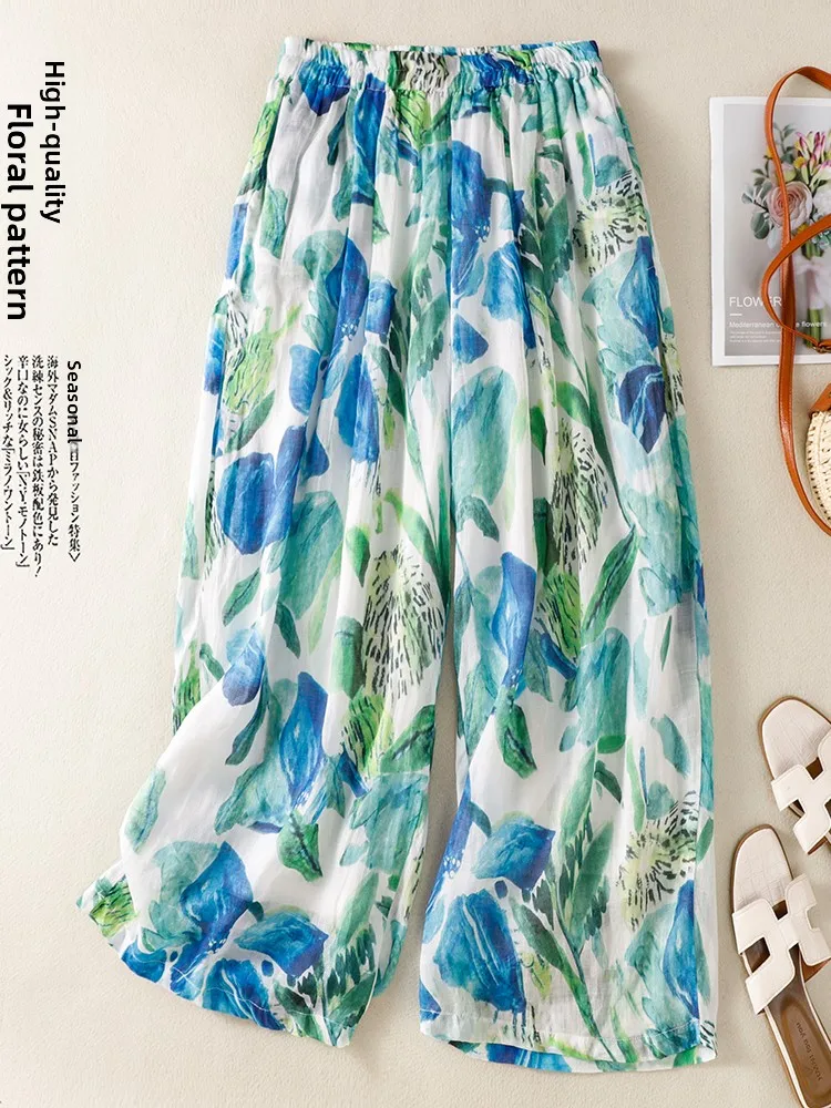 High Waist Wide Leg Printed Casual Pants Women's plus Size Ethnic Style Slimming Versatile Loose Fit Trousers Summer Wear
High Waist Wide Leg Printed Casual Pants Women's plus Size Ethnic Style Slimming Versatile Loose Fit Trousers Summer Wear