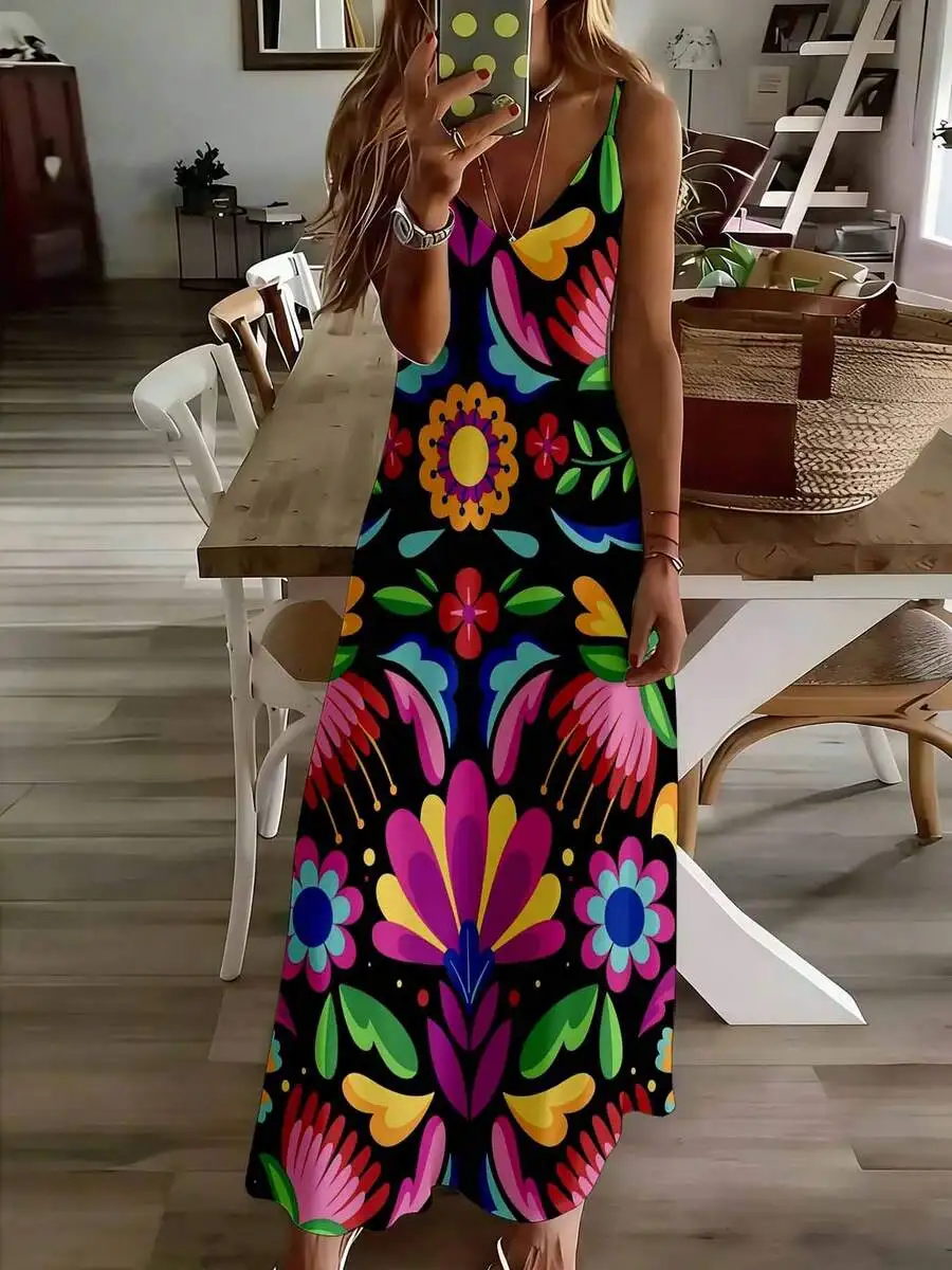 Colorful Floral Print Sleeveless Maxi Dress Women Summer Boho Casual Vacation Wear
Colorful Floral Print Sleeveless Maxi Dress Women Summer Boho Casual Vacation Wear