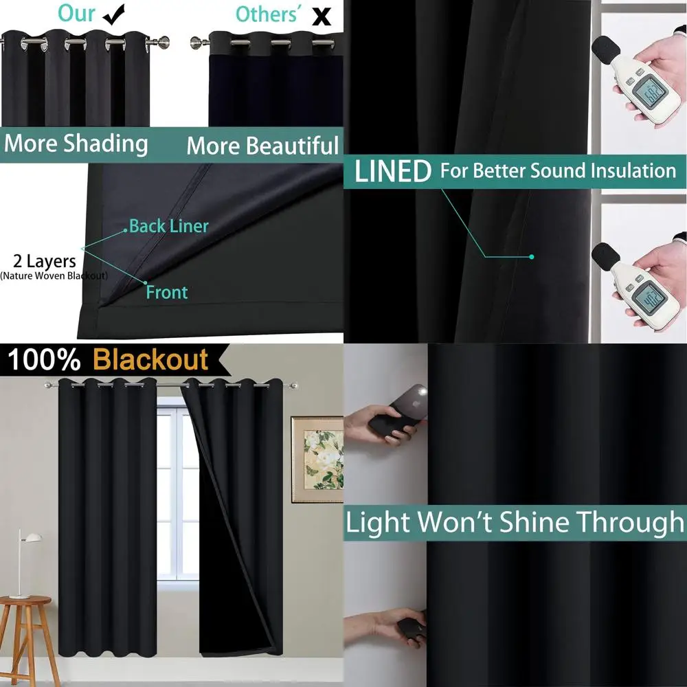 72 Blackout Curtains, 2-Panel Set, 100% Blockout, Thermal Insulated, Grommet Top for Bedroom and Living Room (52W x 72L, Black)
72 Blackout Curtains, 2-Panel Set, 100% Blockout, Thermal Insulated, Grommet Top for Bedroom and Living Room (52W x 72L, Black)