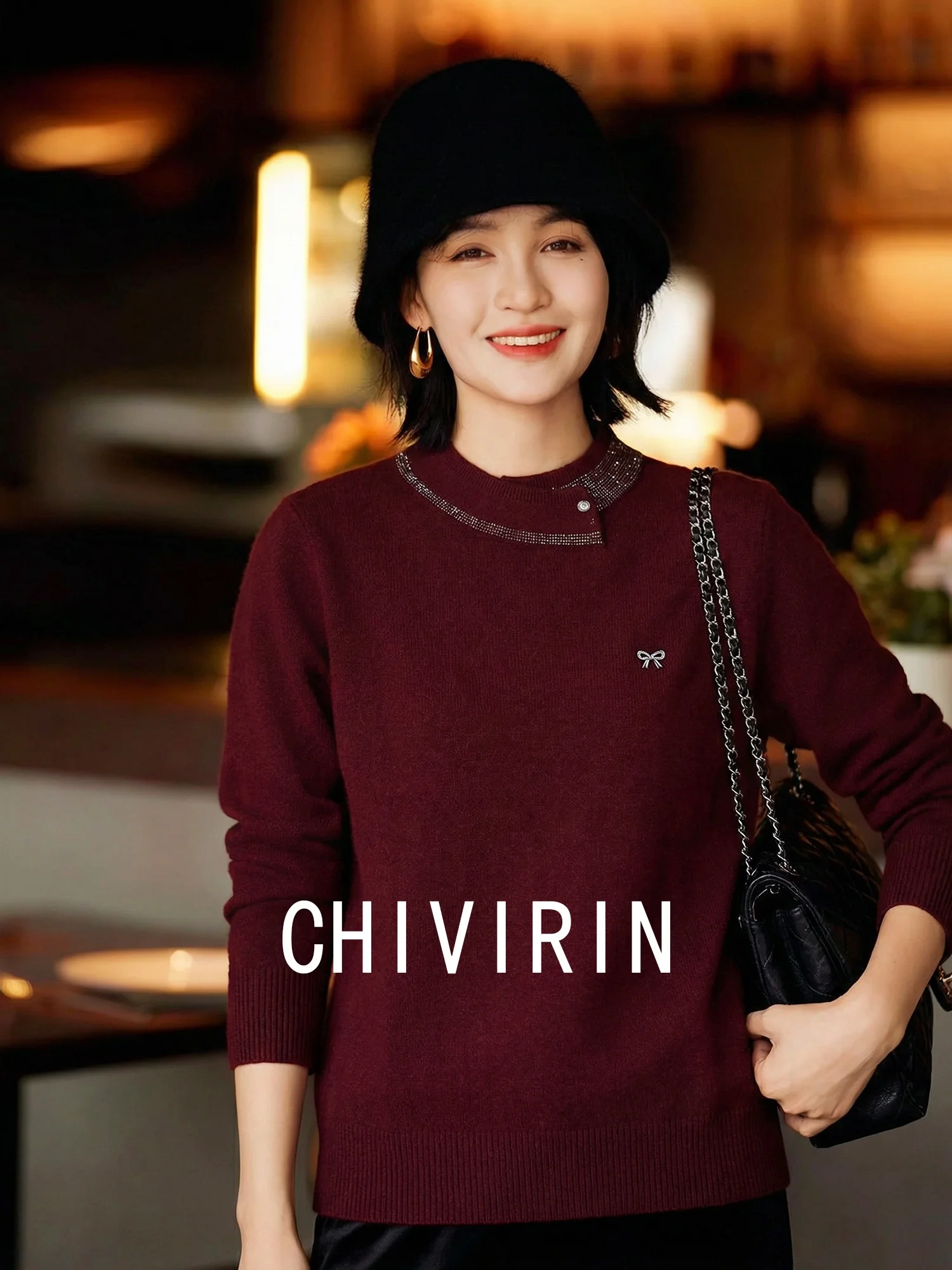 Retro Design Diamond Decorated round Ne Knitwear Women's Faion Spring Autumn Versatile Unique Design Sweater Chivirin
Retro Design Diamond Decorated round Ne Knitwear Women's Faion Spring Autumn Versatile Unique Design Sweater Chivirin