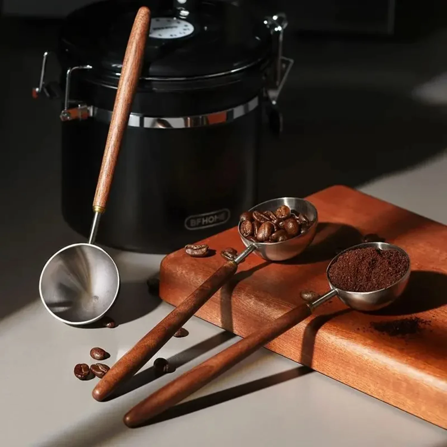 High Profile Long Handle Stainless Steel Walnut Coffee Bean Measuring Spoons for Household Tools with Precision Level
High Profile Long Handle Stainless Steel Walnut Coffee Bean Measuring Spoons for Household Tools with Precision Level