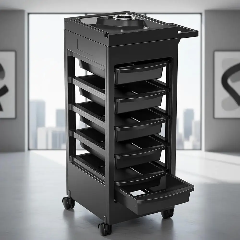 Trolley Cart with Wheels and Hair Dryer Holder, 5-Shelf Hair Rolling Storage Organizer for Barber and Hairstylist Stations
Trolley Cart with Wheels and Hair Dryer Holder, 5-Shelf Hair Rolling Storage Organizer for Barber and Hairstylist Stations