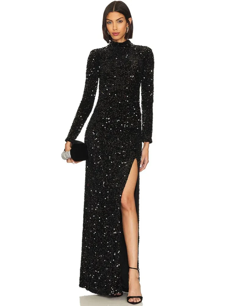 Women Celebrity Sexy Turtleneck Maxi Long Sequins Black Sparkly Gowns Dress Elegant Evening Party Club Dress Vestido
Women Celebrity Sexy Turtleneck Maxi Long Sequins Black Sparkly Gowns Dress Elegant Evening Party Club Dress Vestido