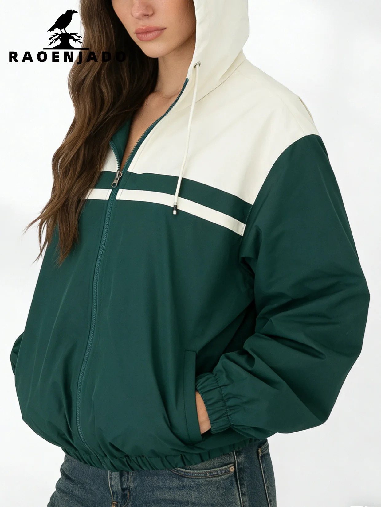 Женская куртка с капюшоном, весенне-осеннее пальто свободного кроя на молнии, повседневная водонепроницаемая верхняя одежда с цветными блоками и эластичными манжетами и подолом
Женская куртка с капюшоном, весенне-осеннее пальто свободного кроя на молнии, повседневная водонепроницаемая верхняя одежда с цветными блоками и эластичными манжетами и подолом