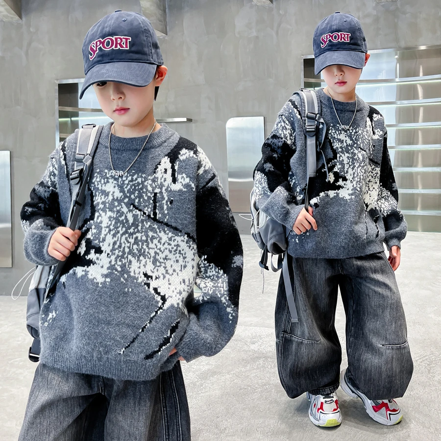 Children Grey Color Christmas Sweater for Big Boy Fashion Casual Autumn Winter Knitted Clothing Teenager Kids Designer Knitwear
Children Grey Color Christmas Sweater for Big Boy Fashion Casual Autumn Winter Knitted Clothing Teenager Kids Designer Knitwear