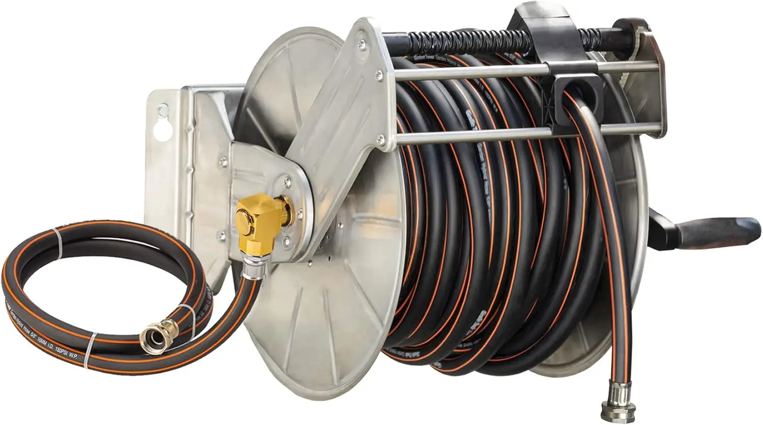 Stainless Steel Garden Hose Reel with 5/8" x 100 ft Heavy Duty Hose, Wall/Floor Mounted Metal Water Hose Reel with Crank Handle
Stainless Steel Garden Hose Reel with 5/8" x 100 ft Heavy Duty Hose, Wall/Floor Mounted Metal Water Hose Reel with Crank Handle