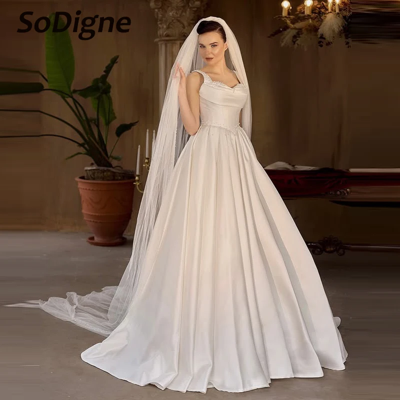 SoDigne Elegant Satin A-line Bride Dresses Sweetheart Sleeveless Pearls Beach Long Wedding Dress Princess Bridal Gowns Customize
SoDigne Elegant Satin A-line Bride Dresses Sweetheart Sleeveless Pearls Beach Long Wedding Dress Princess Bridal Gowns Customize