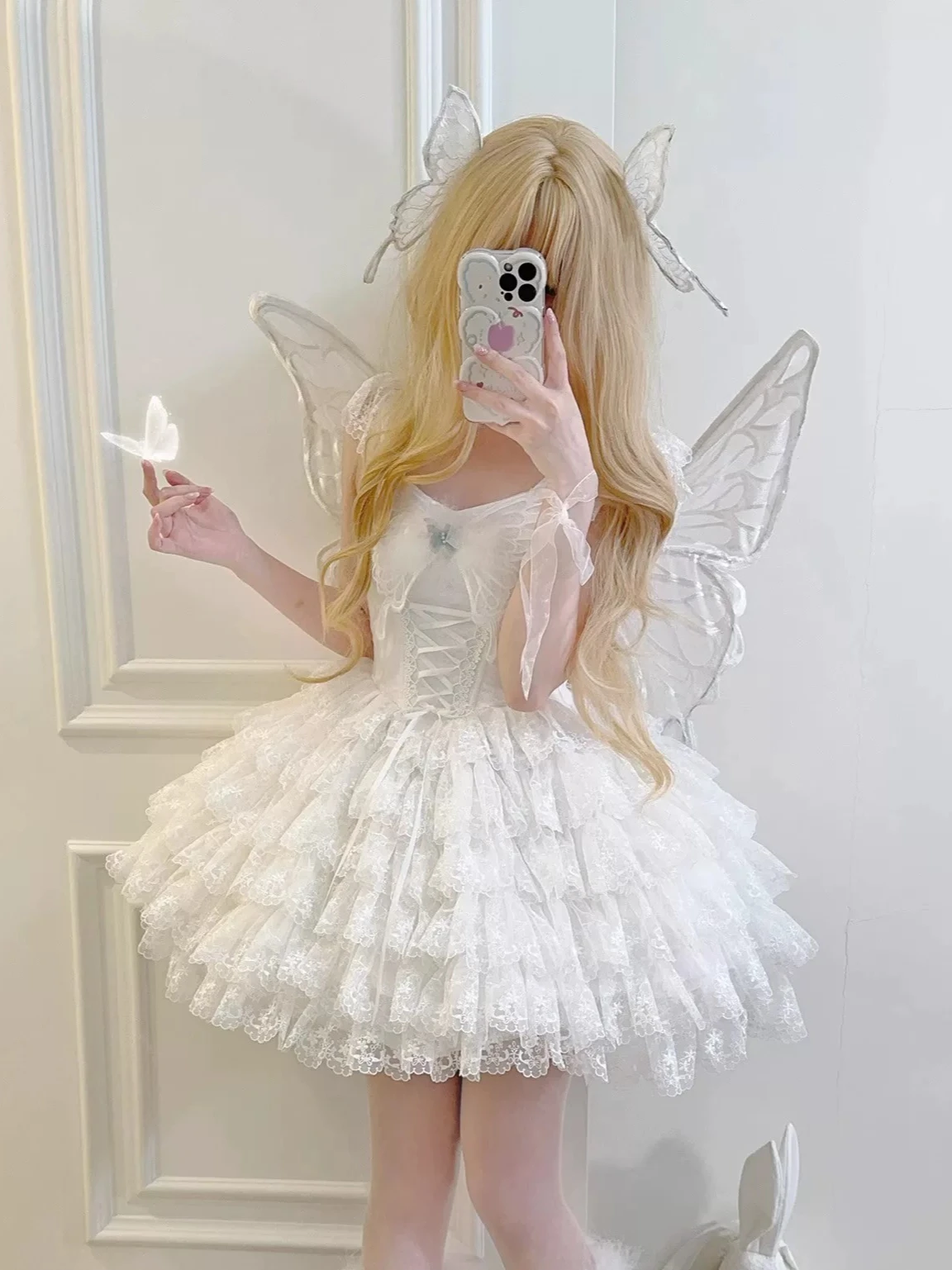Butterfly Anthropomorphism - White Lolita Short JSK Sweet Lace Dress by Alice in the Mirror
Butterfly Anthropomorphism - White Lolita Short JSK Sweet Lace Dress by Alice in the Mirror