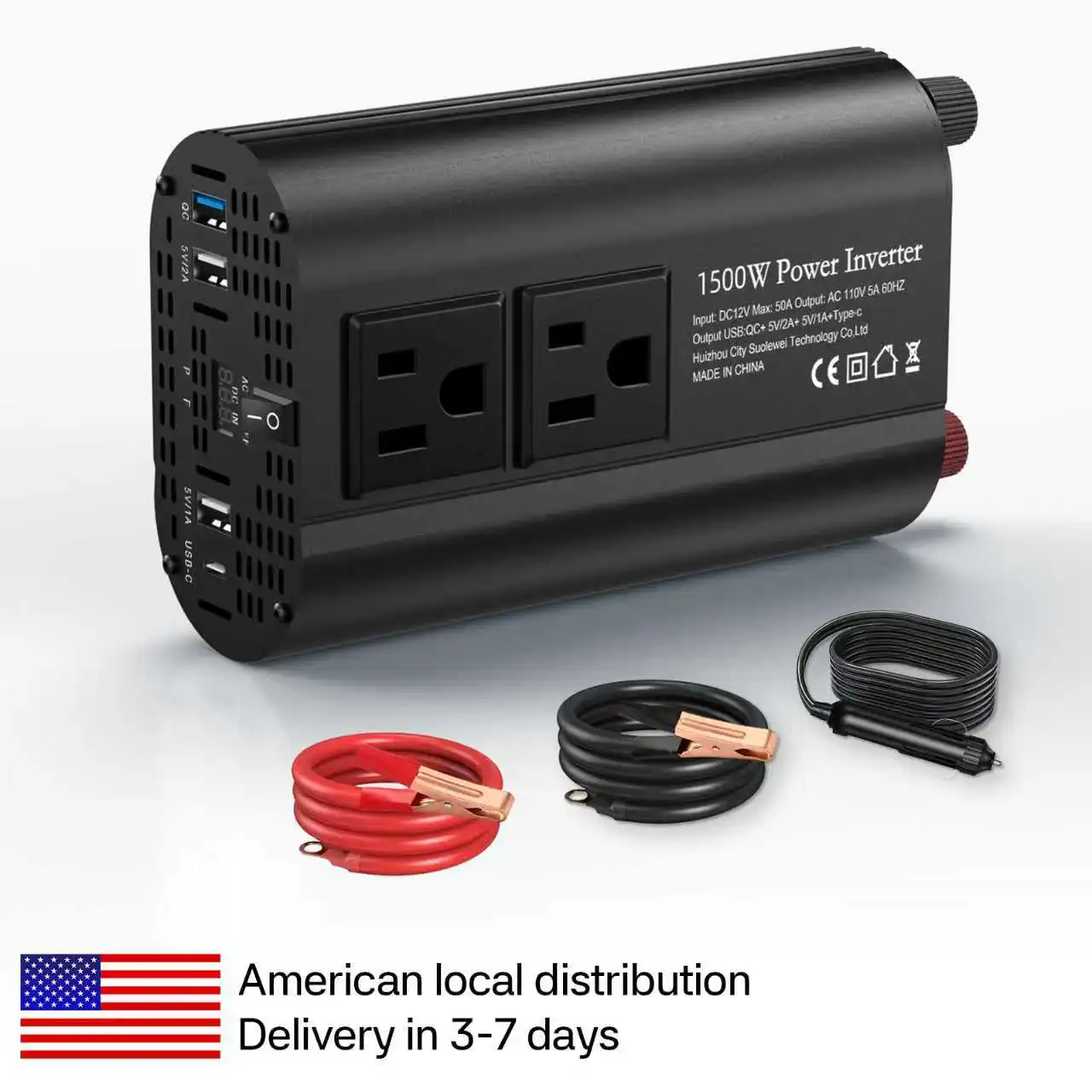 Power Inverter 1500W output 110V60HZ portable converter with Type-C interface for home, camping and car use
Power Inverter 1500W output 110V60HZ portable converter with Type-C interface for home, camping and car use