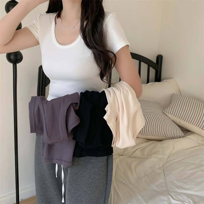 Summer New Slim Fit Pullover Round Neck Pleated Waist Solid Color Base Short Sleeve T-Shirt for Women
Summer New Slim Fit Pullover Round Neck Pleated Waist Solid Color Base Short Sleeve T-Shirt for Women