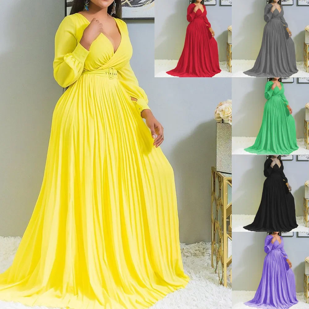 New yellow high waist and thin solid color temperament retro chiffon long sleeve long dress dress
New yellow high waist and thin solid color temperament retro chiffon long sleeve long dress dress
