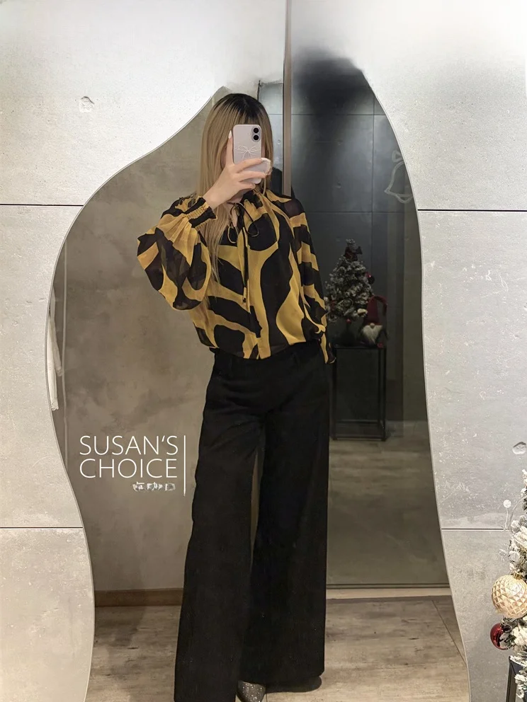 Ele Yellow Print Loose Fit irt with Belt V-Ne Long Sve Two-Piece Set Women's Faionable Breathable Silk Blouse
Ele Yellow Print Loose Fit irt with Belt V-Ne Long Sve Two-Piece Set Women's Faionable Breathable Silk Blouse